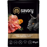 SAVORY Cat Вологий корм для стерилізованих котів (Індичка та морква у желе)