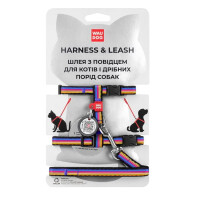 WAUDOG Nylon Шлея з повідцем для котів та дрібних порід собак з QR паспортом "Лінія"